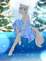 Size: 2600x3450 | Tagged: safe, artist:jerraldina, derpibooru import, anthro, pony, christmas, christmas tree, commission, female, holiday, tree, your character here