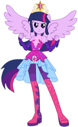 Size: 1280x2085 | Tagged: safe, artist:ajosterio, derpibooru import, twilight sparkle, twilight sparkle (alicorn), alicorn, human, better together, equestria girls, bare shoulders, big crown thingy, clothes swap, element of magic, jewelry, ponied up, regalia, simple background, sleeveless, solo, spread wings, super ponied up, transparent background, wings