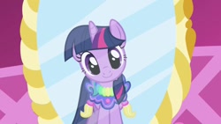 Size: 1280x720 | Tagged: safe, derpibooru import, screencap, twilight sparkle, unicorn twilight, pony, unicorn, season 1, the ticket master, cute, head tilt, looking at you, mirror, solo, twiabetes