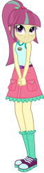 Size: 961x3746 | Tagged: safe, artist:ajosterio, derpibooru import, sour sweet, equestria girls, legend of everfree, bare shoulders, belt, camp everfree logo, camp everfree outfits, clothes, clothes swap, cute, denim, denim skirt, freckles, hands together, legs, ponytail, shirt, shoes, simple background, skirt, sleeveless, socks, solo, sourbetes, transparent background