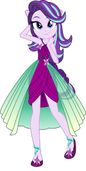 Size: 3267x6492 | Tagged: safe, artist:ajosterio, artist:punzil504, derpibooru import, edit, starlight glimmer, human, equestria girls, bare shoulders, clothes, clothes swap, cute, dress, female, glimmerbetes, hand behind back, legs, looking at you, ponied up, pony ears, shoes, simple background, sleeveless, smiling, solo, super ponied up, transparent background