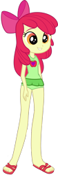 Size: 1044x3120 | Tagged: safe, artist:ajosterio, derpibooru import, apple bloom, equestria girls, apple, bow, clothes, clothes swap, cutie mark, feet, female, food, hair bow, heart, legs, sandals, simple background, sleeveless, smiling, solo, swimsuit, transparent background