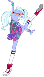 Size: 918x1592 | Tagged: safe, artist:ajosterio, derpibooru import, sugarcoat, dance magic, equestria girls, spoiler:eqg specials, ballerina, breasts, cleavage, clothes, collar, converse, dress, eyes closed, female, glasses, hairpin, jacket, ponytails, shoes, simple background, sleeveless, smiling, socks, solo, spread legs, transparent background, tutu, wristband