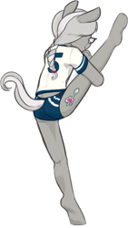 Size: 509x903 | Tagged: safe, artist:shouldbedrawing, derpibooru import, silver spoon, anthro, earth pony, clothes, female, filly, foal, gym uniform, simple background, solo, stretching, white background