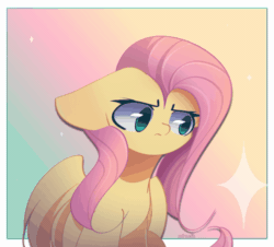 Size: 1000x904 | Tagged: safe, artist:miryelis, derpibooru import, fluttershy, pegasus, pony, animated, cute, ears, female, floppy ears, frown, gif, gradient background, looking at you, mare, reversed, shyabetes, sitting, smiling, smiling at you, solo