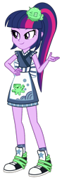 Size: 400x1131 | Tagged: safe, artist:ajosterio, derpibooru import, twilight sparkle, octopus, equestria girls, apron, clothes, clothes swap, cute, female, hand on hip, legs, lidded eyes, ponytail, shoes, simple background, smiling, solo, transparent background, twiabetes