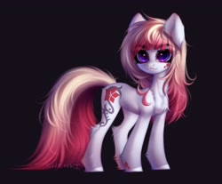 Size: 4096x3392 | Tagged: safe, artist:shenki, derpibooru import, oc, oc only, earth pony, pony, chest fluff, dark background, ear fluff, ears, eyebrows visible through hair, female, hock fluff, looking at you, mare, simple background, solo