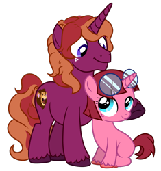 Size: 2645x2808 | Tagged: safe, artist:ponykittenboi, derpibooru import, oc, oc only, oc:roaring maw, oc:rose petal, big cat, lion, pony, unicorn, 2023 community collab, derpibooru community collaboration, duo, family, father and child, father and daughter, female, filly, foal, freckles, glasses, hoof on cheek, looking at each other, looking at someone, male, parent and child, short mane, short tail, show accurate, simple background, sitting, smiling, stallion, tail, transparent background, two toned mane, two toned tail