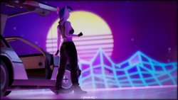 Size: 3840x2160 | Tagged: safe, artist:steamyart, derpibooru import, twilight sparkle, unicorn twilight, anthro, unicorn, 3d, 80s, back to the future, blender, delorean, solo, synthwave