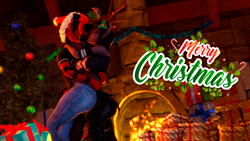 Size: 3840x2160 | Tagged: safe, derpibooru import, oc, oc only, anthro, 3d, christmas, christmas tree, duo, eyes closed, fireplace, holiday, hug, kissing, merry christmas, present, source filmmaker, tree