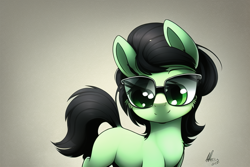 Size: 768x512 | Tagged: safe, derpibooru import, machine learning generated, oc, oc:anon filly, earth pony, pony, female, filly, foal, glasses, solo