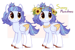 Size: 1280x857 | Tagged: safe, artist:dammmnation, derpibooru import, oc, oc only, pegasus, pony, collar, colored hooves, colored wings, duo, female, flower, flower in hair, mare, simple background, smiling, sunflower, transparent background, two toned wings, unshorn fetlocks, wings