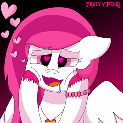 Size: 1000x1000 | Tagged: safe, artist:fruiitypieq, artist:shycookieq, derpibooru import, oc, oc only, pegasus, pony, drool, female, gradient background, heart, heart eyes, pegasus oc, solo, wingding eyes