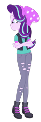 Size: 1800x5281 | Tagged: safe, artist:gmaplay, derpibooru import, starlight glimmer, human, equestria girls, mirror magic, spoiler:eqg specials, beanie, clothes, eyebrows, female, fist, grin, hat, high res, simple background, smiling, solo, torn clothes, transparent background