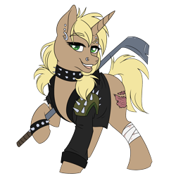 Size: 1600x1600 | Tagged: safe, artist:floots, derpibooru import, oc, oc only, oc:bullseye, pony, unicorn, fallout equestria, piercing, raider, scar, simple background, solo, transparent background