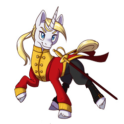 Size: 1200x1200 | Tagged: safe, artist:floots, derpibooru import, oc, oc only, oc:platinum dream, unicorn, clothes, royalty, simple background, solo, sword, transparent background, weapon