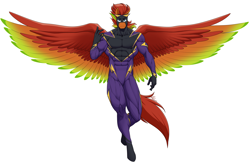 Size: 10440x6789 | Tagged: safe, artist:ponyanony, derpibooru import, oc, oc only, oc:castellus, anthro, pegasus, male, muscles, muscular male, shadowbolts, simple background, solo, spread wings, white background, wings