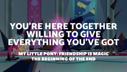 Size: 1920x1080 | Tagged: safe, derpibooru import, edit, edited screencap, editor:quoterific, screencap, applejack, fluttershy, king sombra, pinkie pie, rainbow dash, rarity, twilight sparkle, the beginning of the end, mane six