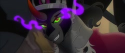 Size: 2000x854 | Tagged: safe, artist:ghoulhowls, derpibooru import, edit, edited screencap, screencap, king sombra, unicorn, my little pony: the movie, character swap, clothes, fangs, jewelry, looking at you, male, open mouth, regalia, smiling, smirk, sombra eyes, stallion, stupid sexy sombra, the crystal empire 10th anniversary