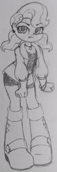 Size: 1187x3567 | Tagged: safe, artist:shadowhawx, diamond tiara, equestria girls, bike shorts, black and white, boots, bracelet, clothes, ear piercing, earring, grayscale, jacket, jewelry, looking at you, monochrome, necklace, piercing, pouting, shirt, skirt, solo, traditional art