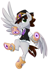 Size: 1024x1534 | Tagged: safe, artist:habijob, ponerpics import, oc, oc only, oc:meteor shower, pegasus, pony, clothes, hat, lucio, male, overwatch, simple background, solo, stallion, transparent background