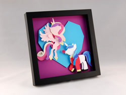 Size: 2148x1613 | Tagged: safe, artist:elathera, derpibooru import, princess cadance, shining armor, pony, 2014, heart, paper, shadowbox