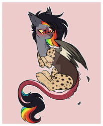 Size: 1024x1249 | Tagged: safe, artist:krypticquartz, derpibooru import, oc, draconequus, deviantart watermark, interspecies offspring, obtrusive watermark, offspring, parent:discord, parent:rainbow dash, parents:discodash, solo, watermark