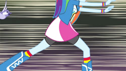 Size: 3410x1920 | Tagged: safe, derpibooru import, screencap, rainbow dash, bird, equestria girls, rainbow rocks, shake your tail, boots, chase, clothes, cutie mark on clothes, female, high res, offscreen character, open mouth, running, shoes, solo