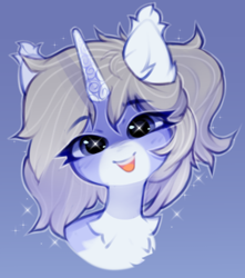 Size: 874x990 | Tagged: safe, artist:astralblues, derpibooru import, oc, oc:silver star, pony, unicorn, chest fluff, ear fluff, ears, simple background, solo, sparkles