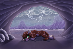 Size: 2400x1600 | Tagged: safe, artist:redahfuhrerking, derpibooru import, arizona cow, them's fightin' herds, community related, lightning, rain, solo, wet, wet mane