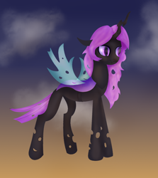 Size: 1066x1195 | Tagged: safe, artist:moonlightrift, derpibooru import, oc, oc:psithyra, changeling, purple changeling, solo