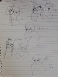 Size: 1536x2048 | Tagged: safe, artist:destroyer_aky, derpibooru import, oc, oc only, oc:milky berry, human, pony, bust, clothes, glasses, humanized, japanese, lined paper, school uniform, sketch, traditional art