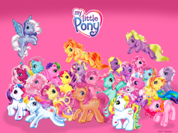 Size: 1024x768 | Tagged: safe, derpibooru import, apple spice, bow tie (g3), bowtie (g3), cherry blossom (g3), coconut cream, coconut grove, cotton candy (g3), daisyjo, gem blossom, minty, pinkie pie (g3), rainbow dash (g3), rarity (g3), skywishes, sparkleworks, sunny daze (g3), thistle whistle, tiddlywink, tra-la-la, triple treat, twinkle twirl, wysteria, breezie, earth pony, pegasus, pony, unicorn, g3, 2000s, 2007, adorablossom, bipedal, bumblesweet (g3), coconut cute, cute, cutewishes, diabreezies, doseydotes (g3), female, flying, friends, g3 bumbledorable, g3 cherrydorable, g3 cottoncandybetes, g3 dashabetes, g3 dawwsyjo, g3 dazeabetes, g3 diapinkes, g3 doseybetes, g3 raribetes, g3 silverbetes, g3 tieabetes, g3betes, group, groveabetes, heart, heart hoof, jumping, leaping, mare, mintabetes, my little pony, my little pony logo, official, pink background, royal bouquet, running, silver glow, simple background, sparklebetes, spiceabetes, sunny scent pony, thistlebetes, tiddlybetes, tralalabetes, triplebetes, tulip twinkle, tulipabetes, twinkledorable, underhoof, wysteriadorable