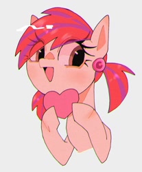 Size: 1148x1384 | Tagged: safe, artist:destroyer_aky, derpibooru import, oc, oc only, earth pony, pony, bust, earth pony oc, female, happy, heart, holding, looking at you, mare, open mouth, open smile, simple background, smiling, smiling at you, solo