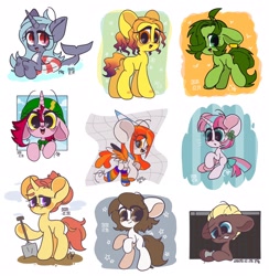 Size: 2000x2048 | Tagged: safe, artist:oc_ponys, derpibooru import, oc, oc only, earth pony, original species, pegasus, pony, shark, shark pony, unicorn, 2020, clover, controller, earth pony oc, female, flower, flower in hair, flying, four leaf clover, hat, horn, looking at you, male, mare, partial background, party hat, pegasus oc, shovel, simple background, smiling, smiling at you, stallion, stars, unicorn oc, white background