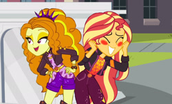 Size: 3000x1821 | Tagged: safe, artist:ktd1993, derpibooru import, adagio dazzle, sunset shimmer, better together, equestria girls, sunset's backstage pass!, blushing, butt bump, female, lesbian, shipping, sunsagio