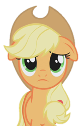 Size: 482x720 | Tagged: safe, derpibooru import, edit, edited screencap, screencap, applejack, earth pony, pony, applebuck season, season 1, applejack's hat, background removed, clothes, cowboy hat, cute, ears, ears back, female, floppy ears, front view, frown, hat, jackabetes, mare, not a vector, sad, sadorable, simple background, solo, transparent background