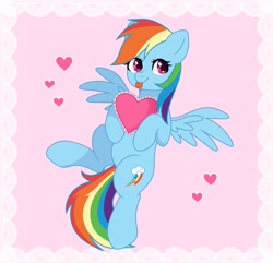 Size: 2056x1979 | Tagged: safe, artist:kadzumiisayu, derpibooru import, rainbow dash, pegasus, pony, :p, cute, dashabetes, female, heart, holiday, mare, pillow, raised leg, solo, tongue, tongue out, valentine's day, ych example, your character here