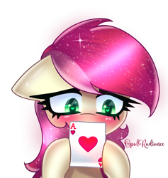 Size: 3600x3800 | Tagged: safe, artist:opal_radiance, derpibooru import, roseluck, earth pony, pony, ears, floppy ears, heart, hearts and hooves day, holiday, playing card, simple background, solo, transparent background, valentine, valentine's day