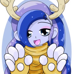 Size: 400x400 | Tagged: safe, alternate version, artist:batipin, derpibooru import, princess luna, vice principal luna, equestria girls, abstract background, animal costume, chibi, clothes, costume, dress, reindeer costume, solo