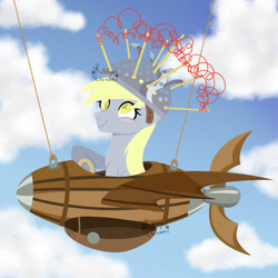 Size: 1280x1280 | Tagged: safe, artist:katelynleeann42, derpibooru import, derpy hooves, pony, februpony, flying machine, helmet, muffin 1, plane, solo