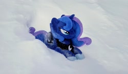 Size: 2048x1185 | Tagged: safe, derpibooru import, photographer:pakapaka1993, princess luna, pony, seapony (g4), irl, japan, photo, plushie, race swap, snow, solo, winter