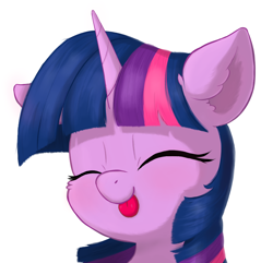 Size: 936x902 | Tagged: safe, artist:hsf, derpibooru import, twilight sparkle, pony, :p, blushing, bust, cute, ear fluff, ears, eyes closed, female, horn, mare, portrait, simple background, smiling, solo, tongue, tongue out, twiabetes, white background