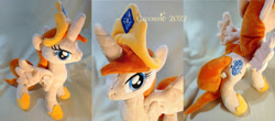 Size: 1024x452 | Tagged: safe, artist:cwossie, derpibooru import, oc, oc only, oc:avaya ridatrane, alicorn, pony, alicorn oc, collage, commission, crown, female, horn, jewelry, photo, plushie, regalia, solo, spread wings, wings