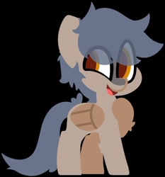 Size: 864x929 | Tagged: safe, derpibooru import, oc, oc only, oc:phase noise, pegasus, pony, black background, eye clipping through hair, gray mane, gray tail, hoof on chest, male, open mouth, pegasus oc, raised hoof, raised leg, simple background, smiling, solo, stallion, tan coat, wings