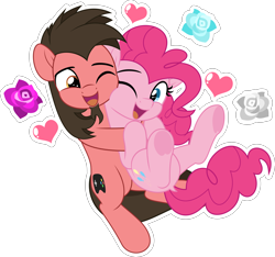 Size: 5340x5000 | Tagged: safe, artist:jhayarr23, derpibooru import, part of a set, pinkie pie, oc, oc:ace play, earth pony, pony, absurd resolution, canon x oc, commission, cute, dock, facial hair, female, flower, goatee, hearts and hooves day, holiday, looking at each other, looking at someone, male, mare, one eye closed, open mouth, open smile, pinkieplay, rose, shipping, simple background, smiling, snuggling, stallion, straight, tail, transparent background, underhoof, valentine's day, vector, ych result