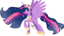 Size: 1280x720 | Tagged: safe, artist:sallyso, derpibooru import, princess twilight 2.0, twilight sparkle, twilight sparkle (alicorn), alicorn, pony, the last problem, ethereal mane, female, hoof shoes, jewelry, mare, older, older twilight, peytral, raised hoof, raised leg, signature, simple background, starry mane, tiara, white background