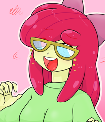 Size: 640x740 | Tagged: safe, artist:batipin, derpibooru import, apple bloom, equestria girls, glasses, multiple variants, open mouth, simple background, solo, swirly eyes