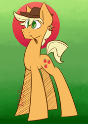 Size: 768x1080 | Tagged: safe, artist:sunnypaw121, derpibooru import, applejack, earth pony, pony, gradient background, hat, male, rule 63, signature, solo, stallion, straw in mouth