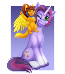 Size: 3450x3888 | Tagged: safe, artist:starshade, derpibooru import, oc, oc only, oc:lesik, oc:twilight garrison, cat, pony, unicorn, 2021, blue eyes, brown hair, claws, collar, commission, ear fluff, ears, equine, feather, feline, female, feral, fictional species, fluffy, fur, ginger fur, hair, hasbro, head fluff, heart, heart eyes, high res, looking at something, mammal, mare, my little pony, orange body, orange fur, paw pads, paws, simple background, sitting, stars, tail, tail fluff, underpaw, white background, wingding eyes, yellow body, yellow fur